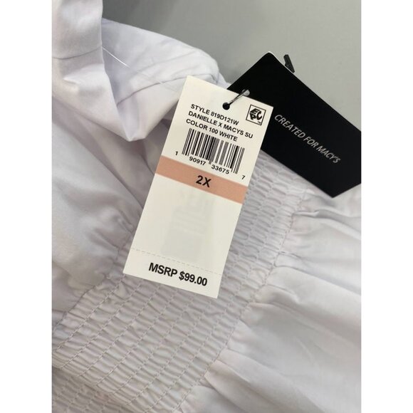 Danielle Bernstein White Midi‎ Smocked Waist Peasant Dress Sz 2x NEW - Picture 8 of 10